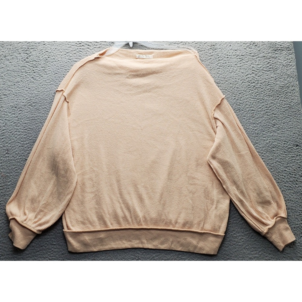 We The Free People Thermal Top Womens S Brown Ribbed Knit Long Sleeve Boat Neck